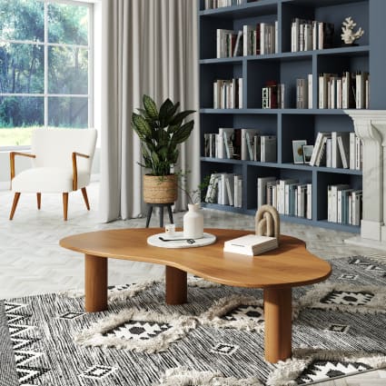 Tavolino da salotto ovale in legno massello di acacia marrone lung