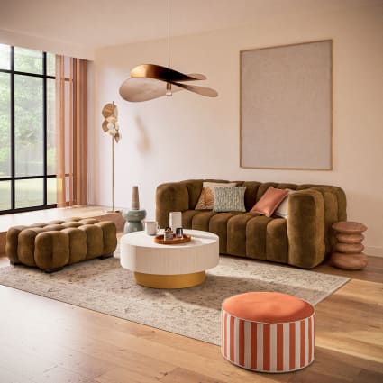 Tavolino da salotto rotondo in osso intarsiato bianco e dorato