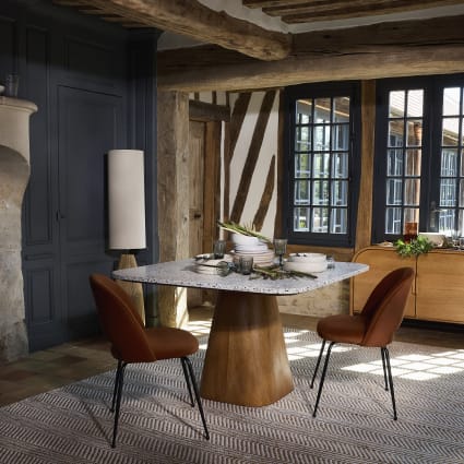 Tavolo da pranzo quadrato per persone in pietra effetto terrazzo con  impiallacciatura in legno di mango 120 cm