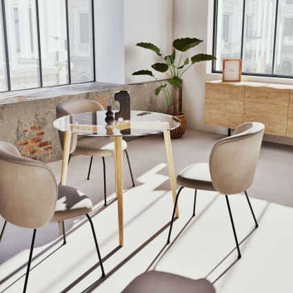 Tavolo da pranzo rotondo persone in vetro e rovere, 90 cm Mirage