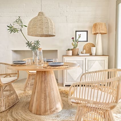 Tavolo da pranzo rotondo in legno massello di mango sbiancato 5/6