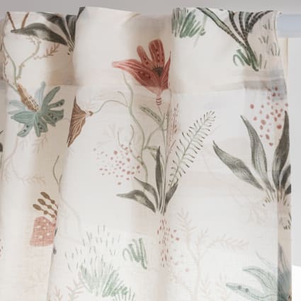 Bujasso Tende semi velate lunghe 213,4 cm, colore bianco, con ricami floreali e foglie, tende