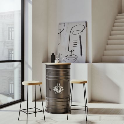 Toile abstraite imprimée et peinte beige, noire et blanche 90x120