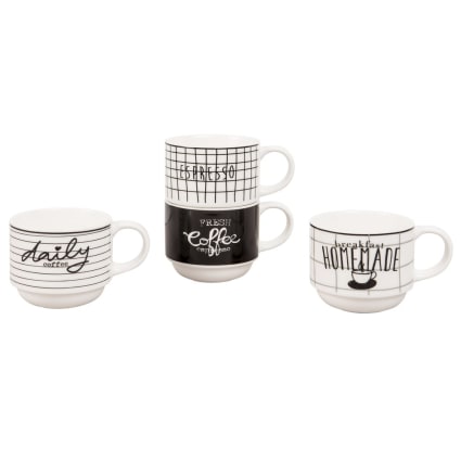Lot De 4 Tasses En Noir Et Blanc – Belles Tasses à Café