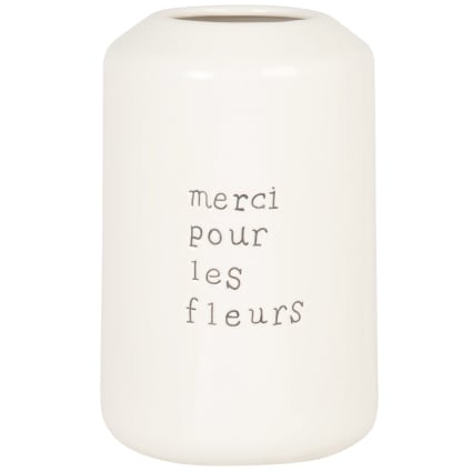 Vase en dolomite écrue "Merci pour les fleurs" H24 | Maisons du Monde