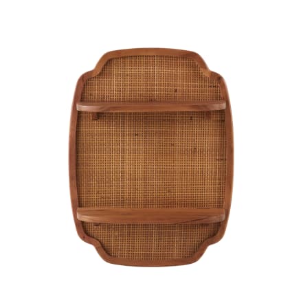Wandregal aus Akazienholz mit Rattan-Verkleidung, dunkelbraun Indira