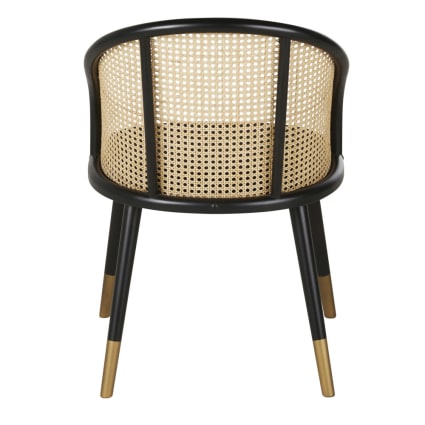 Set van 4 fluwelen stoelen met rotan rugleuning en zwarte metalen poten - groen