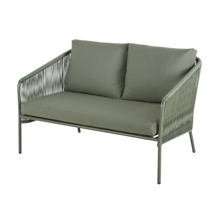 2SitzerGartensofa aus Kunstharz und Metall, khakigrün Arun Maisons