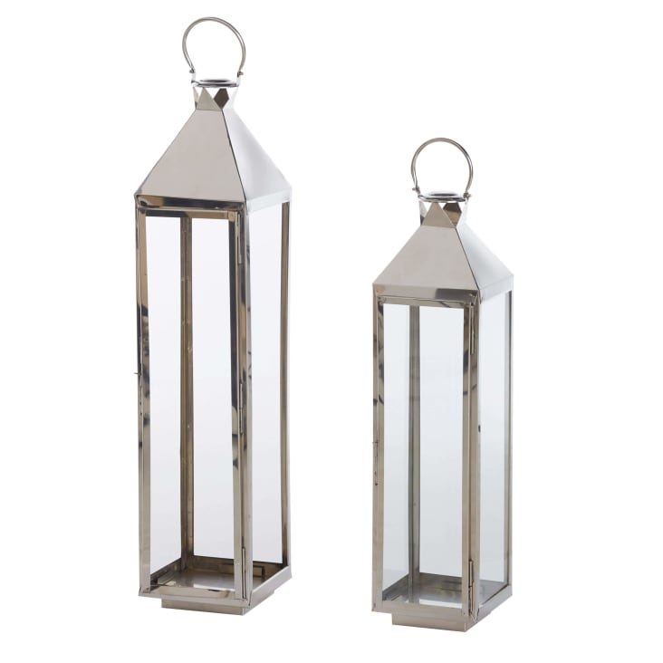 Produktbild von Levandeo® Kerzenlaterne, 2er Set Laterne Weiß Holz Metall Kerzenhalter Windlicht Gartendeko