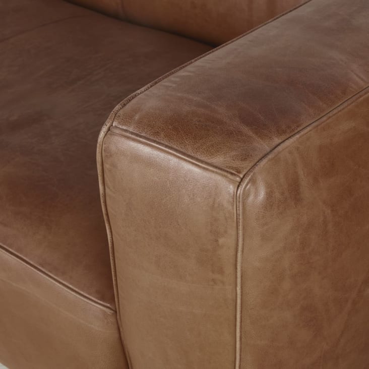 3/4-Sitzer-Sofa mit braunem Lederbezug cropped-4