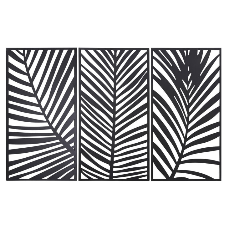 3-teiliges Bild Palmblätter, schwarzes Metall 144x90-Tobago