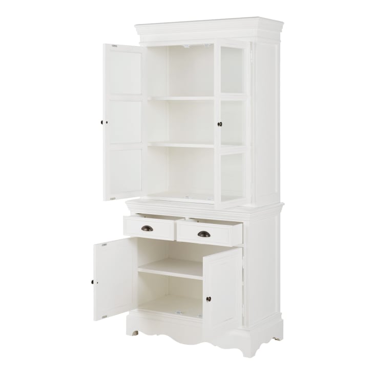 HOMCOM Keukenkast keukenbuffet servieskast opbergmeubel met 2 nissen, 2 kasten met 4 deuren, waarvan 2 glazen deuren, verstelbare plank - ABM. 60I x 30T x 162H cm zwart