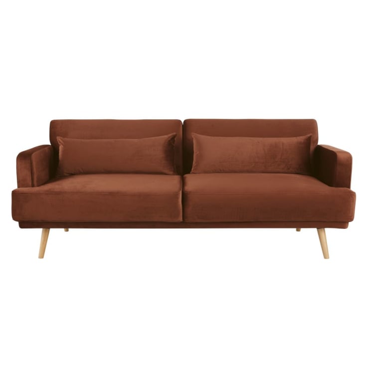 4-Sitzer-Sofa Clic-Clac mit orangebraunem Samtbezug-Elvis