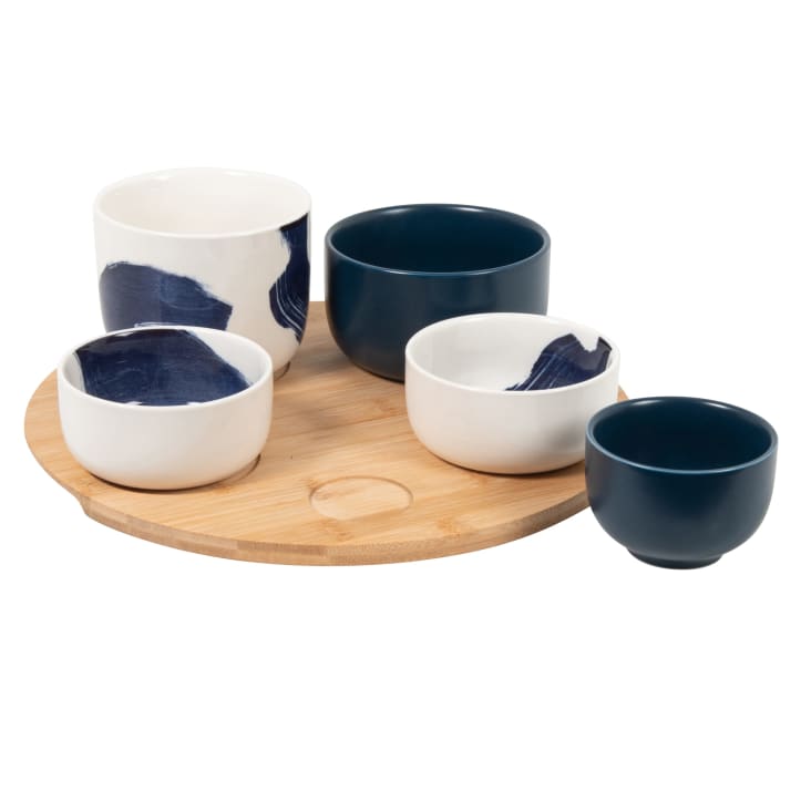 5er Set Aperitif-Schälchen aus Keramik mit Bambus-Tablett Harlem ...