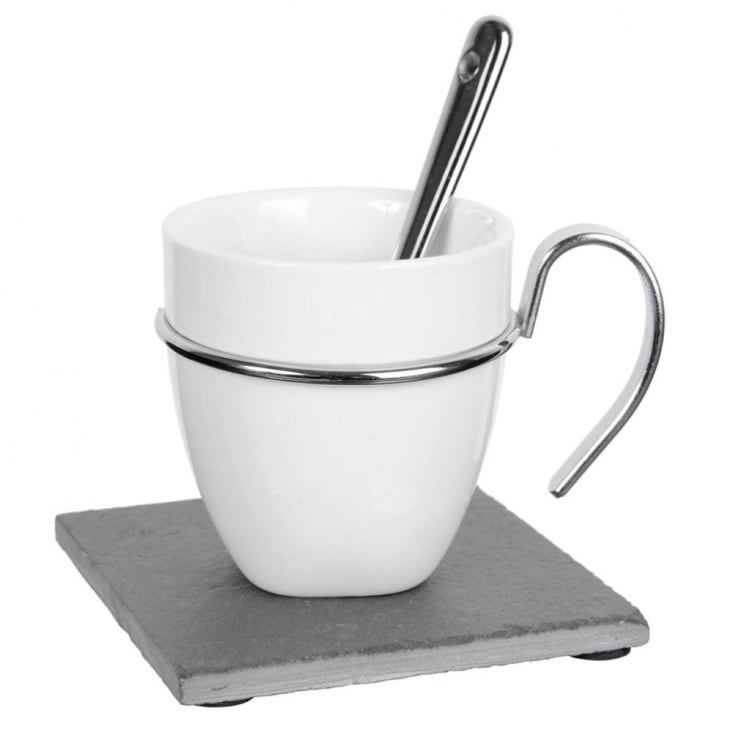 6er-Set Kaffeetassen ARDOISE aus Porzellan mit Untertassen und Löffeln-Ardoise detail-5