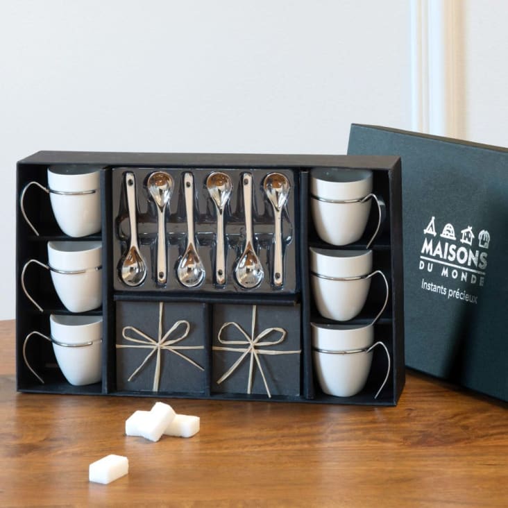 6er-Set Kaffeetassen ARDOISE aus Porzellan mit Untertassen und Löffeln-Ardoise ambiance-1
