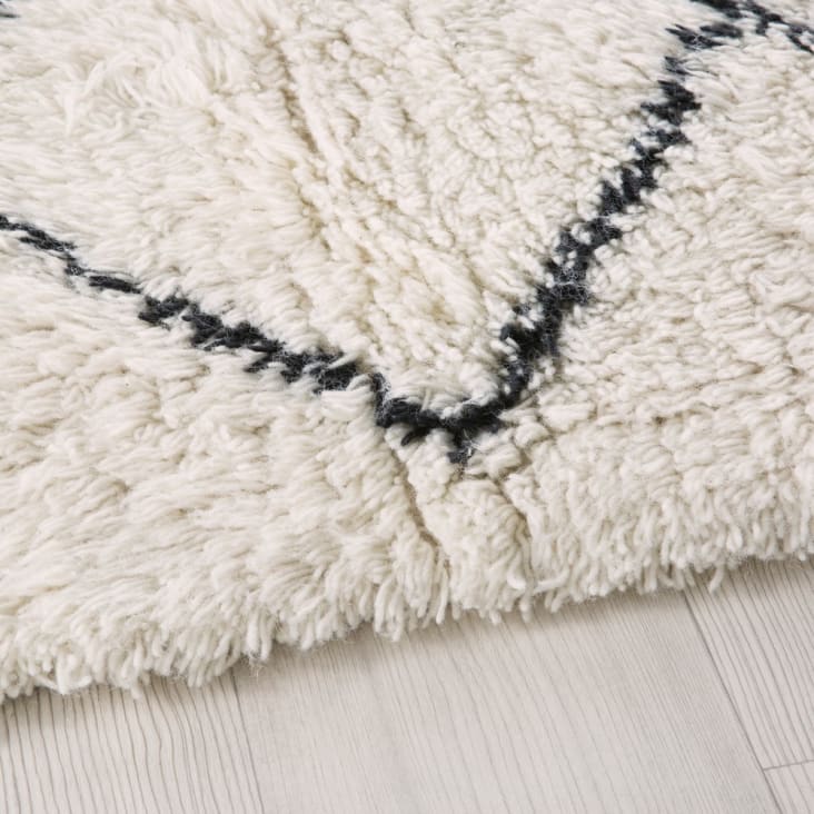 Alfombra de estilo bereber en lana copetuda de lana y algodón color crudo y negro 140x200-ISMA detail-2