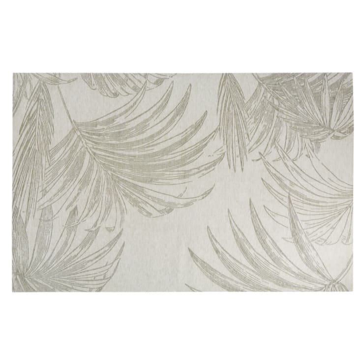 Alfombra de tejido jacquard color crudo y beige con estampado vegetal 155 x 230-HONAKI