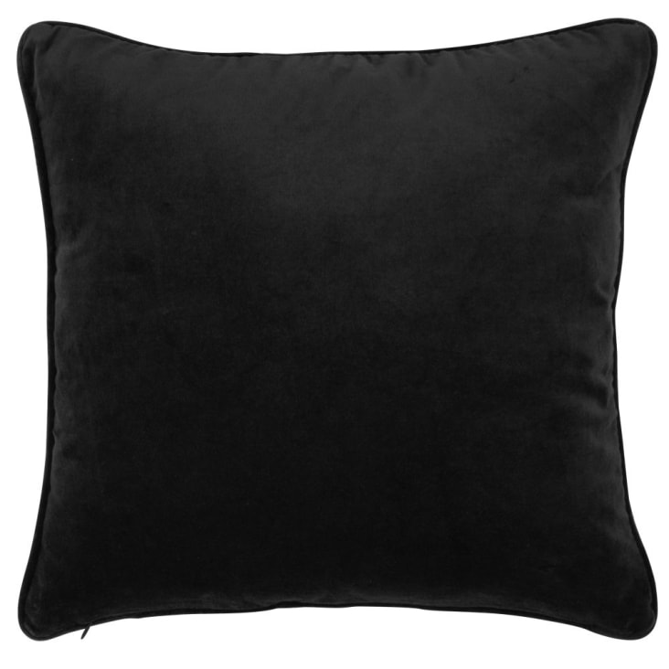 Almofada em veludo de algodão preto com folha de palmeira dourada bordada 45x45-LINDERO cropped-2