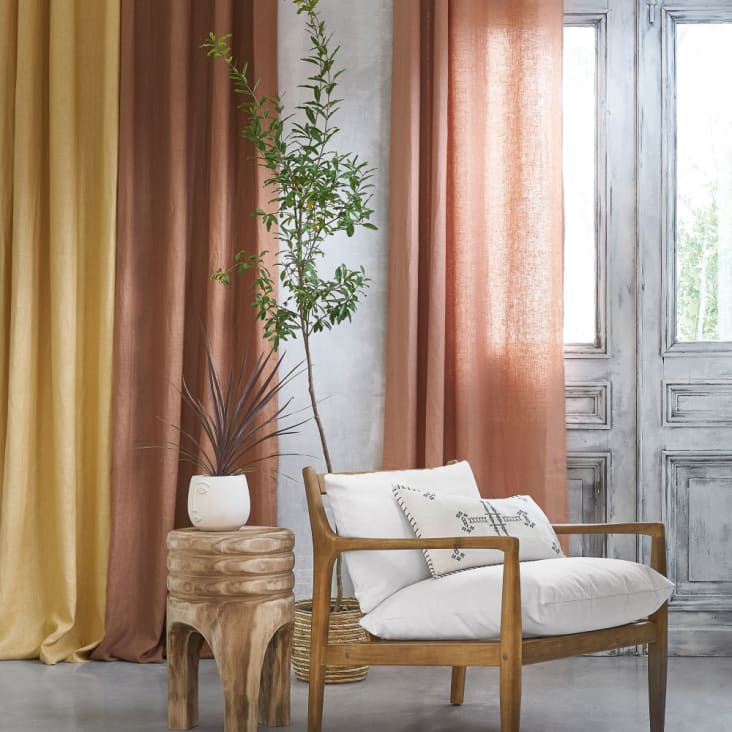 1 du Vorhang, Maisons mit Altrosafarbener zertifiziert gewaschenem | OEKO-TEX® Ösen Vorhang aus Leinen, Monde 130x300cm,