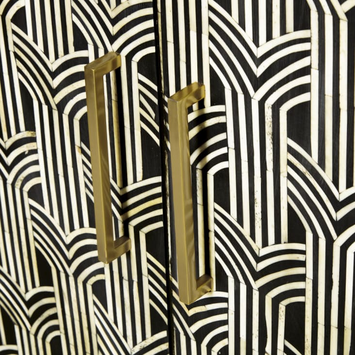 Aparador negro con 2 puertas con motivos decorativos de marquetería de hueso-Ringo cropped-4