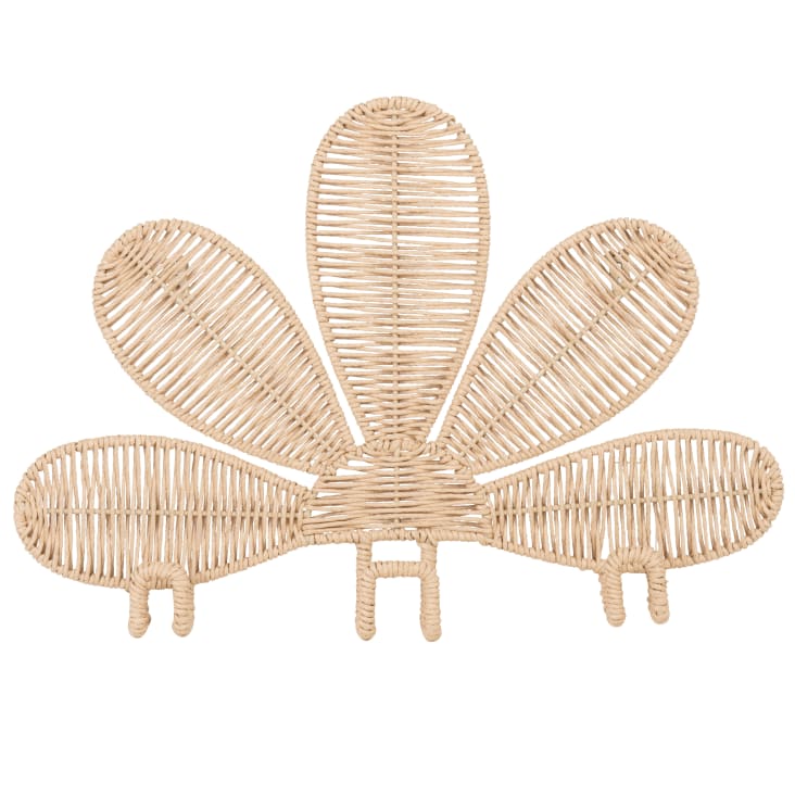 SwallowLiving Appendiabiti Da Parete In Rattan E Metallo Con 4 Ganci - Marrone Naturale
