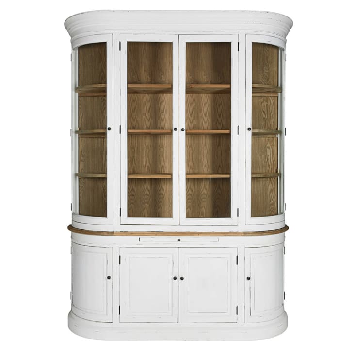 Armário com 8 portas de vidro de madeira de pinho reciclada branca patinada-Flaubert