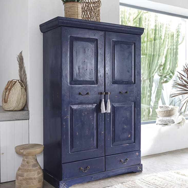 Armario con 2 puertas y cajones mango macizo azul Shibori | Maisons du Monde
