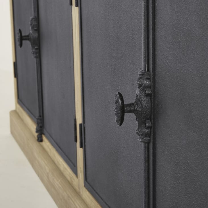 Armário duplo com 4 portas de vidro cinzento e preto-Voltaire detail-6
