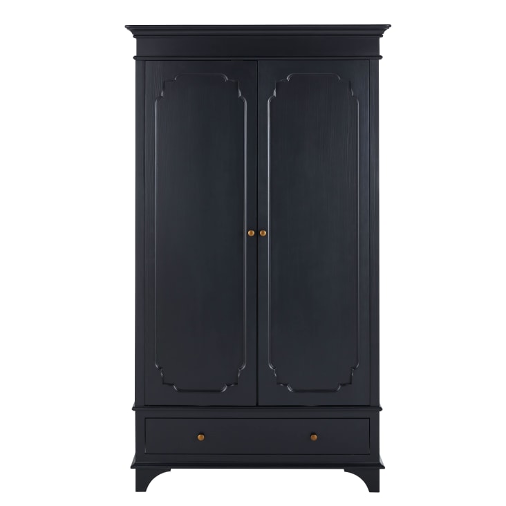 Armoire 2 portes 1 tiroir noir charbon et métal coloris laiton Selena