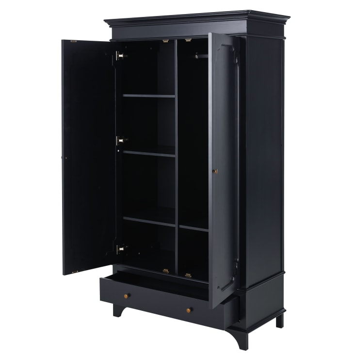 Armoire 2 portes 1 tiroir noir charbon et métal coloris laiton Selena