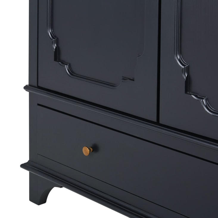 Armoire 2 portes 1 tiroir noir charbon et métal coloris laiton Selena