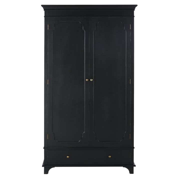 Armoire 2 portes 1 tiroir noir charbon et métal coloris laiton Selena