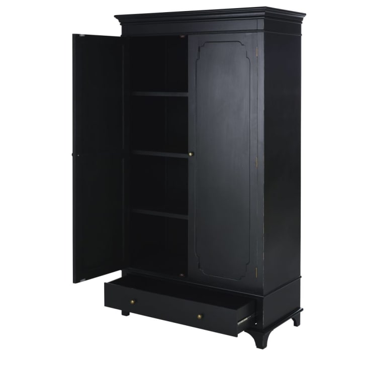 Armoire 2 portes 1 tiroir noir charbon et métal coloris laiton Selena