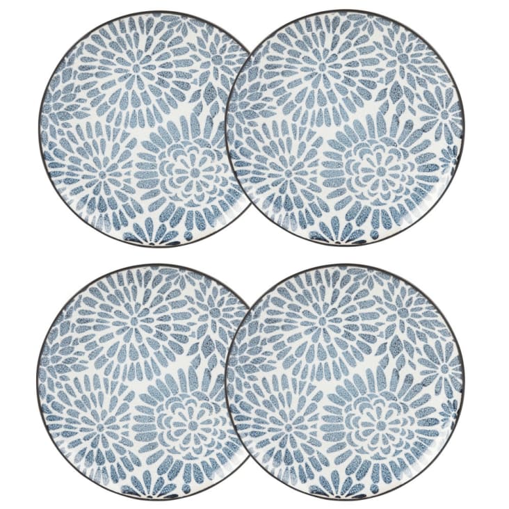 Assiette à dessert en grès blanc motifs graphiques bleus-ISCHIA