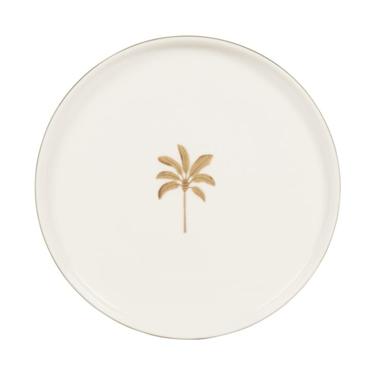 Assiette à dessert en porcelaine beige motif palmier doré