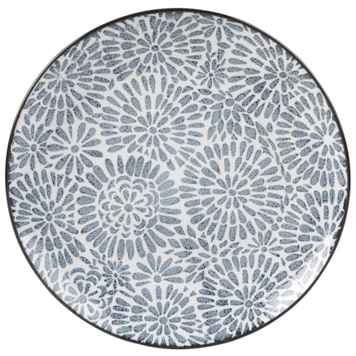 Assiette plate en grès blanc motifs graphiques bleus-ISCHIA cropped-2