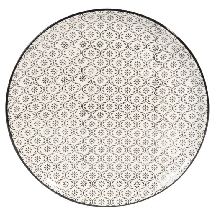 Assiette plate en grès blanc motifs graphiques noirs-Chiang Mai cropped-2