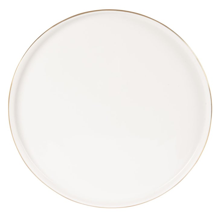 Assiette plate en porcelaine blanche et dorée-BERENICE cropped-2