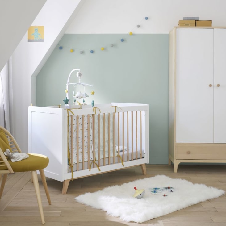 Baby-Musikmobile aus Baumwolle, weiß, blau und senfgelb-Gaston ambiance-4