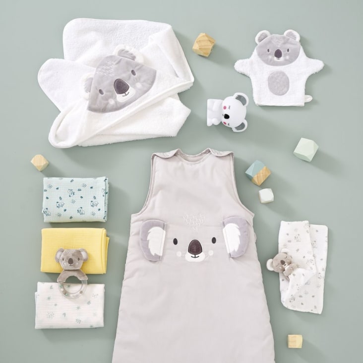 Babybadetuch aus Baumwolle, weiß und grau-KOALA ambiance-7