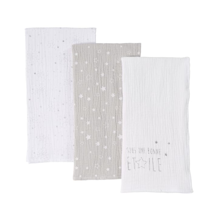 Babydoeken van grijs en wit katoen (x3)-CELESTE