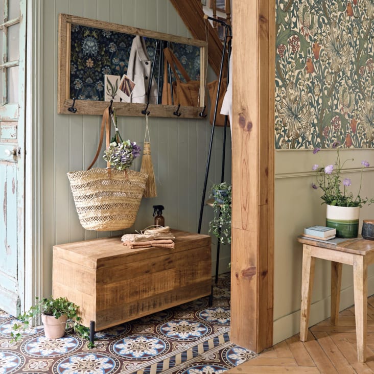 Baúl cofre madera maciza almacenaje decoración hogar rustico nórdico