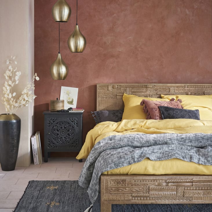 Bed uit handgesneden massief mangohout, 160 x 200 cm-Ghada ambiance-4