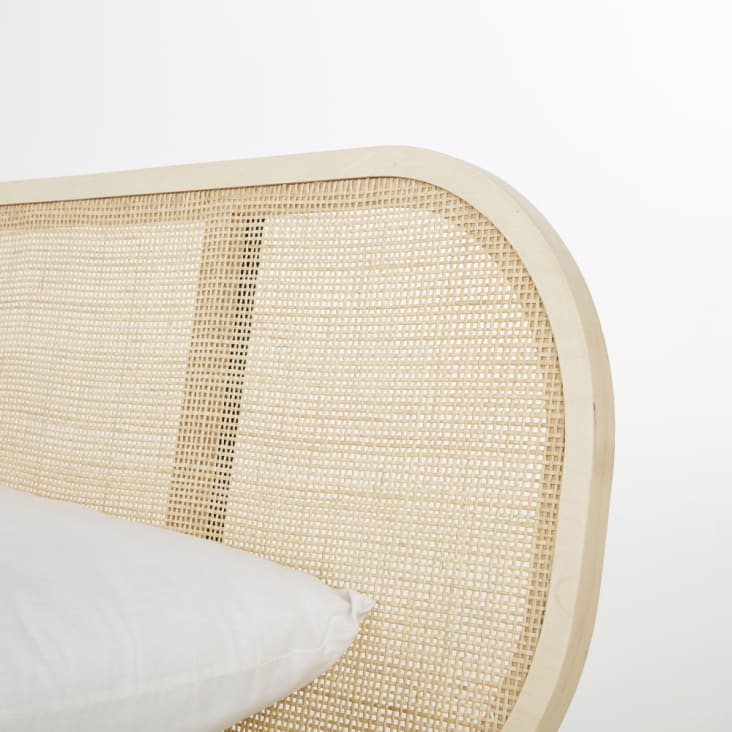 Bed van 160 x 200 cm uit massief grenenhout en rieten gevlochten rotan  met lattenbodem-Solstice cropped-3
