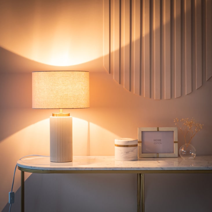 beige keramische lamp  gerecycled polyester lampenkap-Vigo ambiance-5