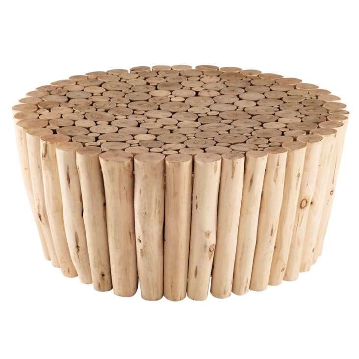 Sitzpouf aus Bouclé-Stoff, beige Ø65cm