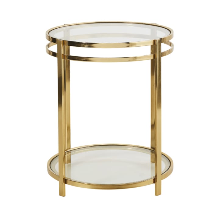 Beistelltisch mit doppelter Tischplatte aus Glas und goldfarbenem Metall-MALIBU
