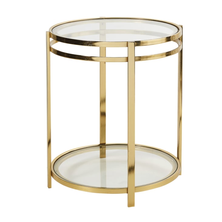 Beistelltisch mit doppelter Tischplatte aus Glas und goldfarbenem Metall-MALIBU cropped-2