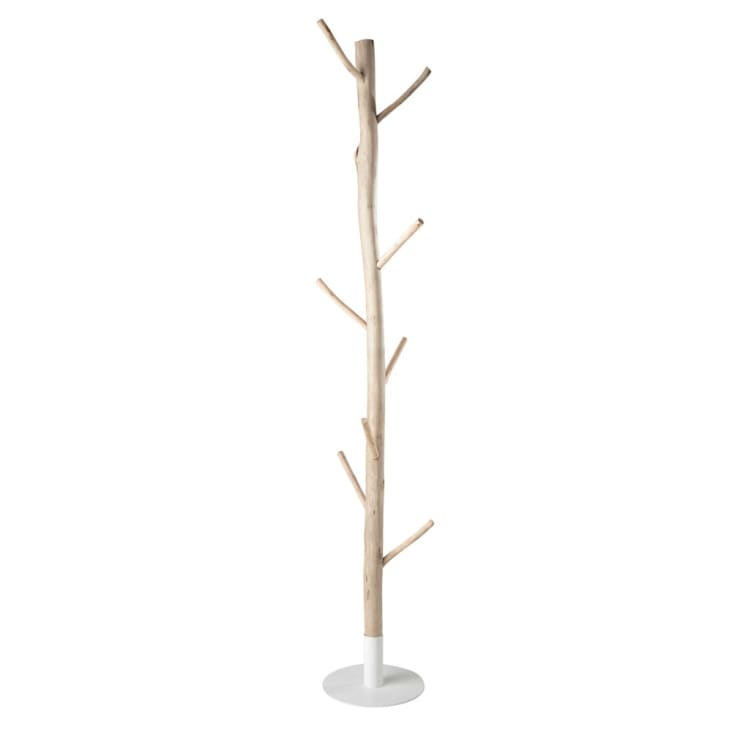 Bengaleiro em forma de tronco de árvore de madeira eucalipto e metal branco-Rivage